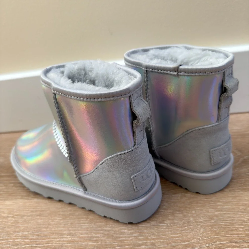 UGG Australia Classic Mini Iridescent Ankle Boots Silver Gray Women's Size US 5